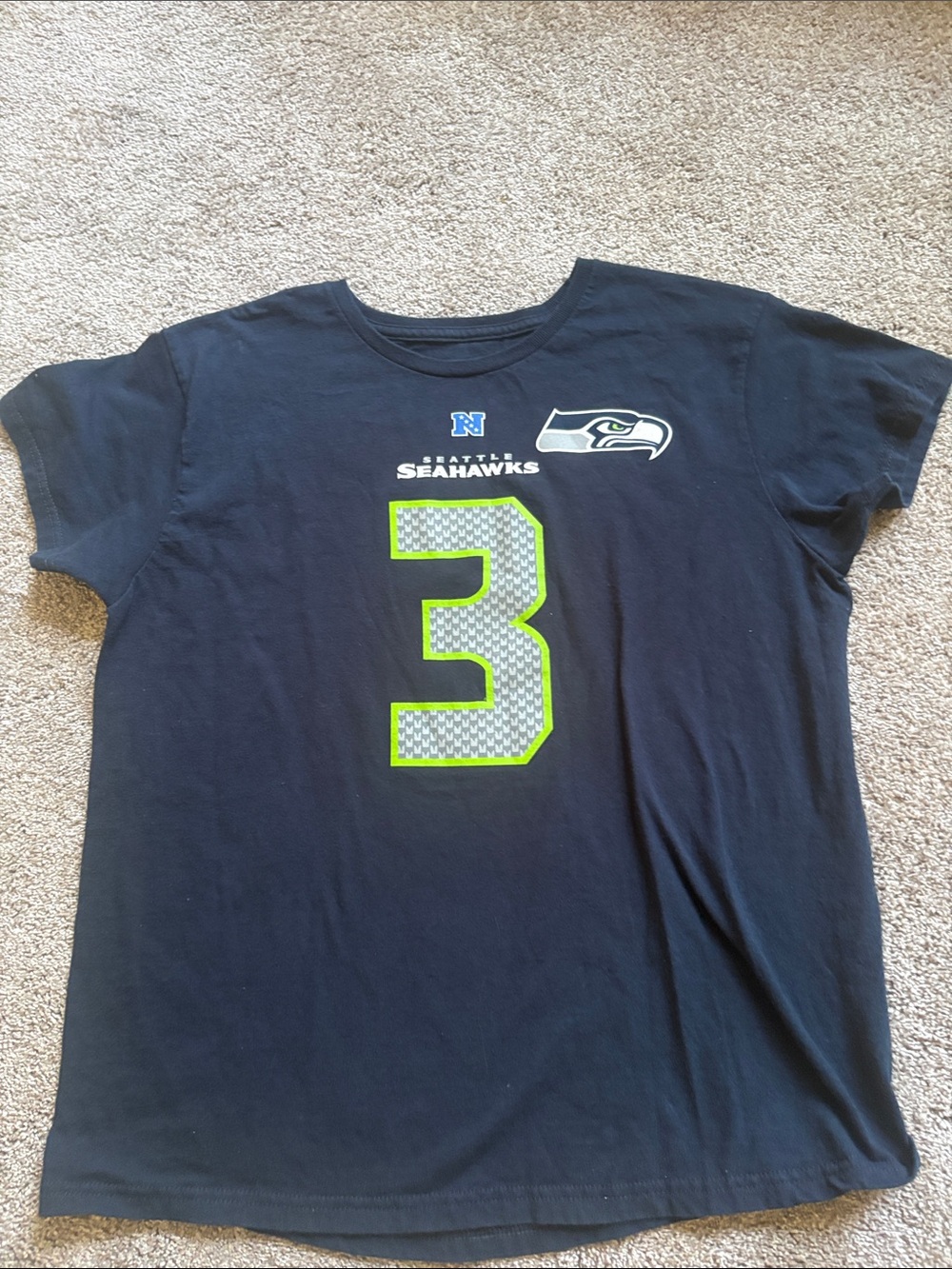 Seattle Seahawks Kids Navy Short-Sleeve Tee with Neon Green Number